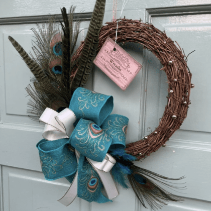Peacock & Pheasant feather wreath (beaded)